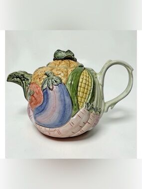 Vtg 80's FITZ & FLOYD Vegetable Garden Teapot w/ Lid 40oz Cottagecore Farmhouse